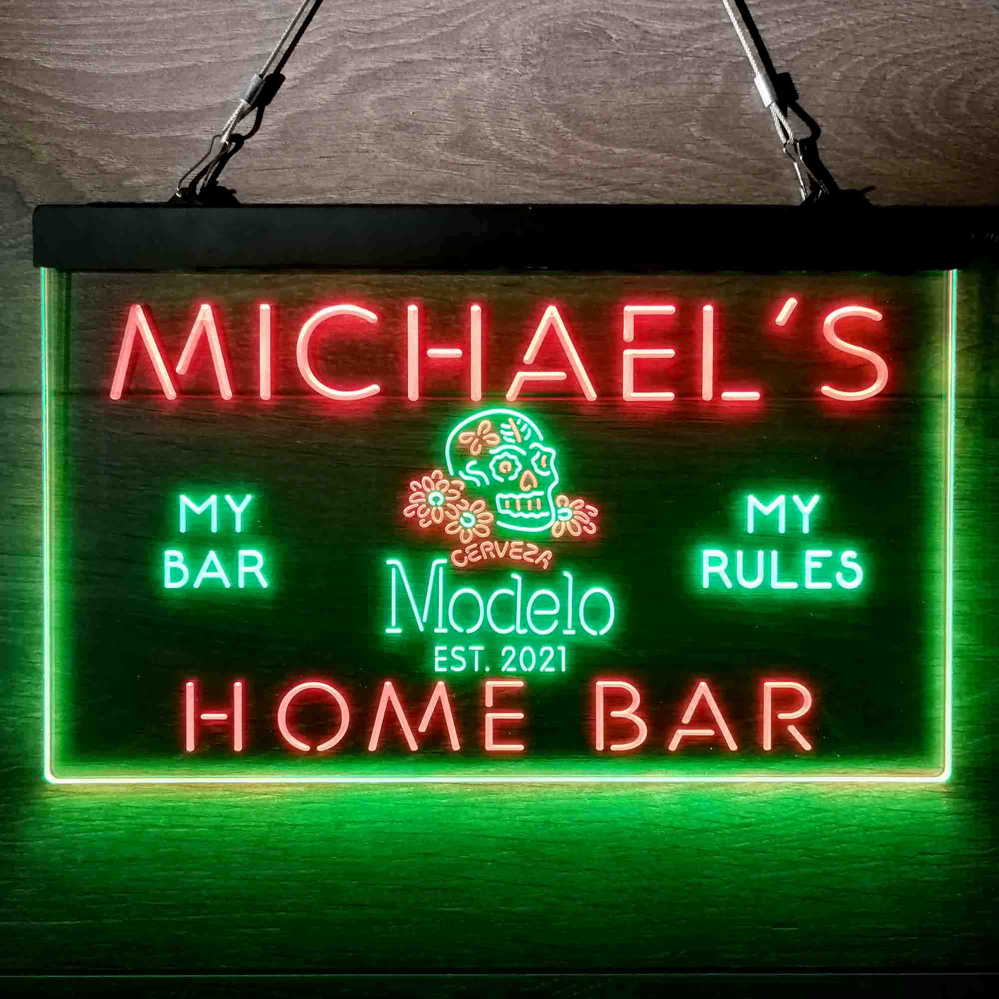 Personalized Cerveza Modelo Skull Beer Bar Neon-Like LED Sign - Image 3