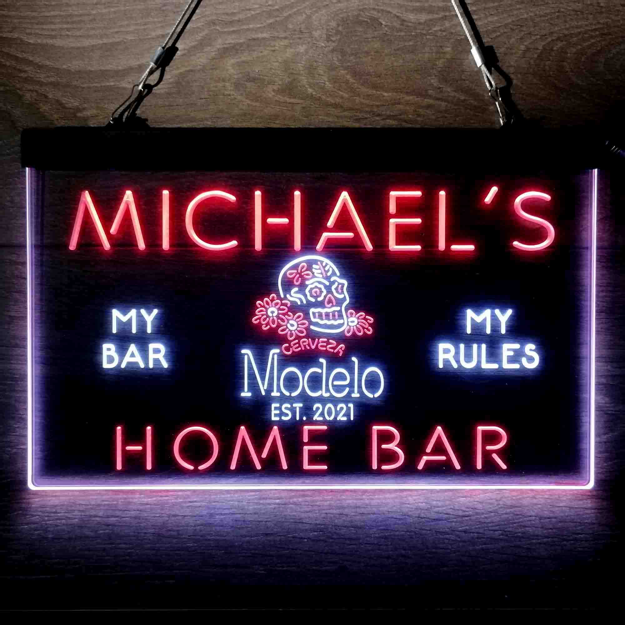 Personalized Cerveza Modelo Skull Beer Bar Neon-Like LED Sign - Image 8