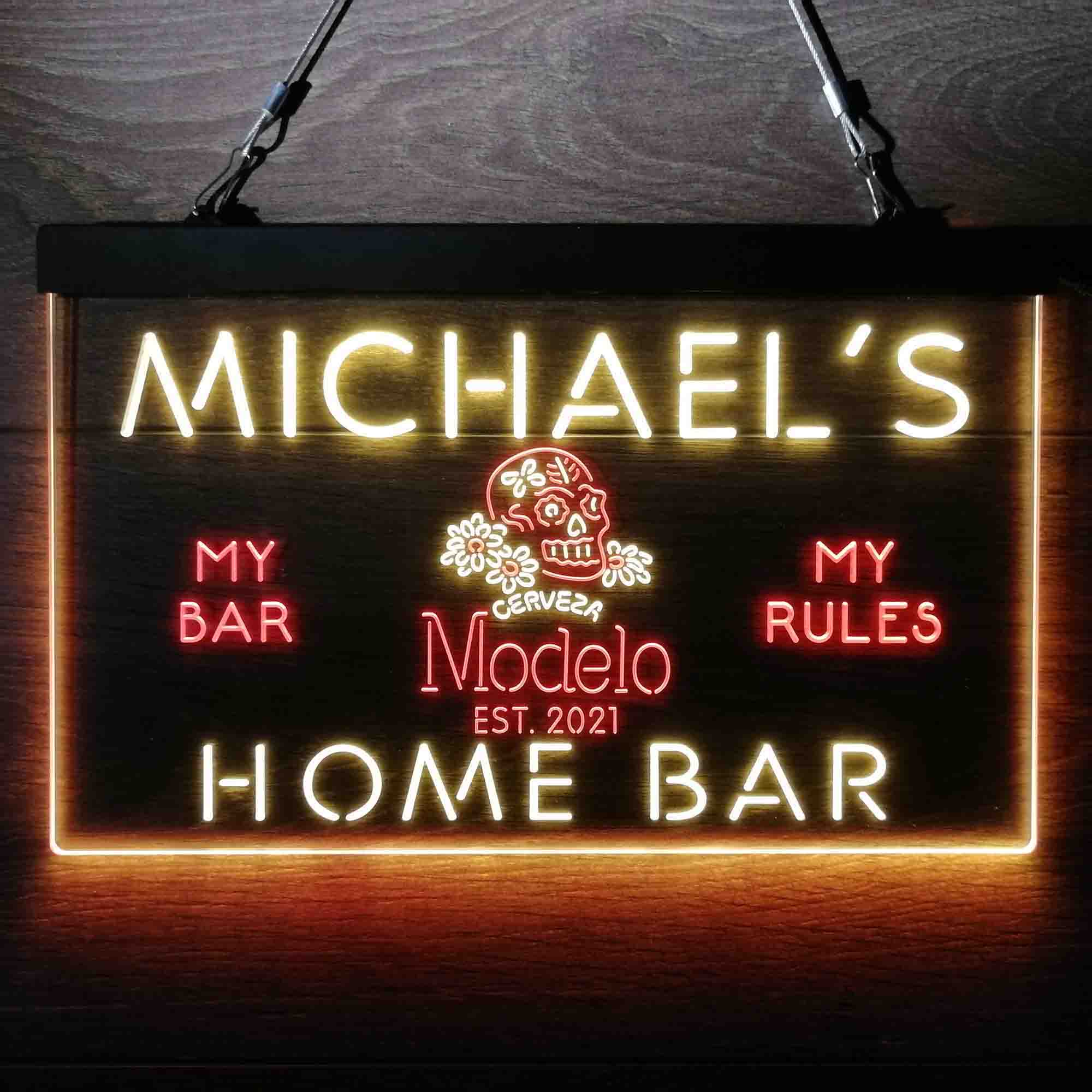 Personalized Cerveza Modelo Skull Beer Bar Neon-Like LED Sign - Image 9