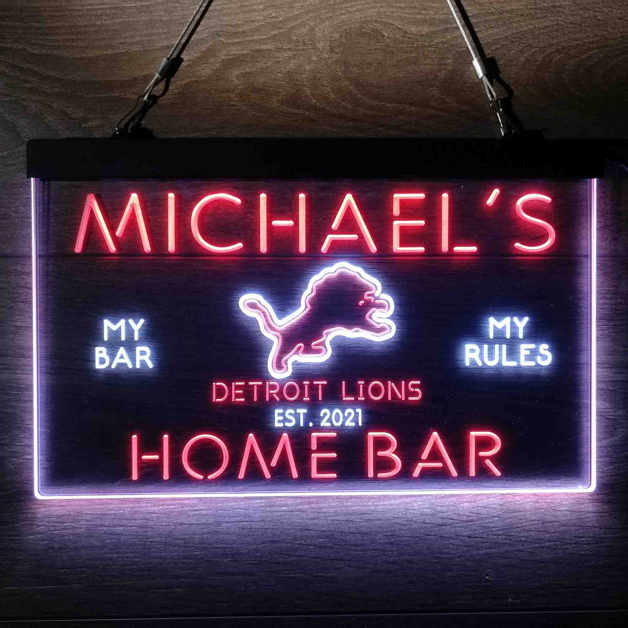 Personalized Detroit Lions Sports Bar Neon LED Sign - Image 4