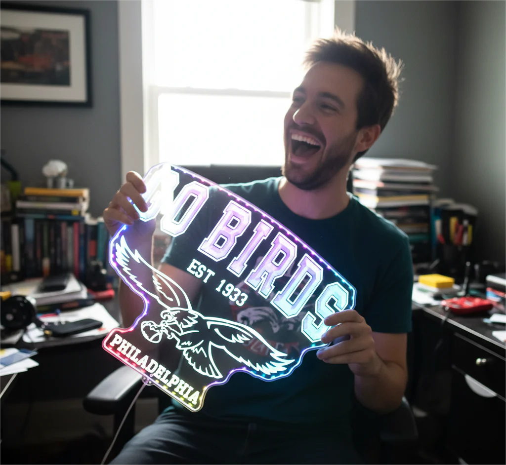 Philadelphia Eagles Go Birds Neon LED Sign with Dynamic RGB Colors - Premium Edge Lit - Image 3