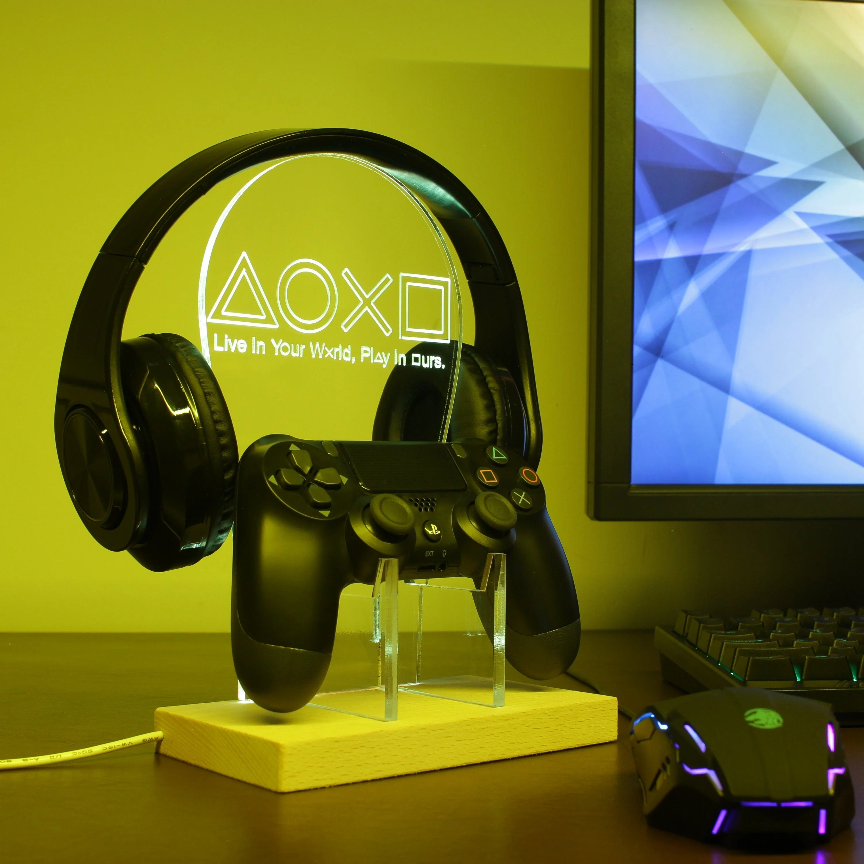 Playstation Console Symbol LED Gaming Headset Controller Stand - Image 4