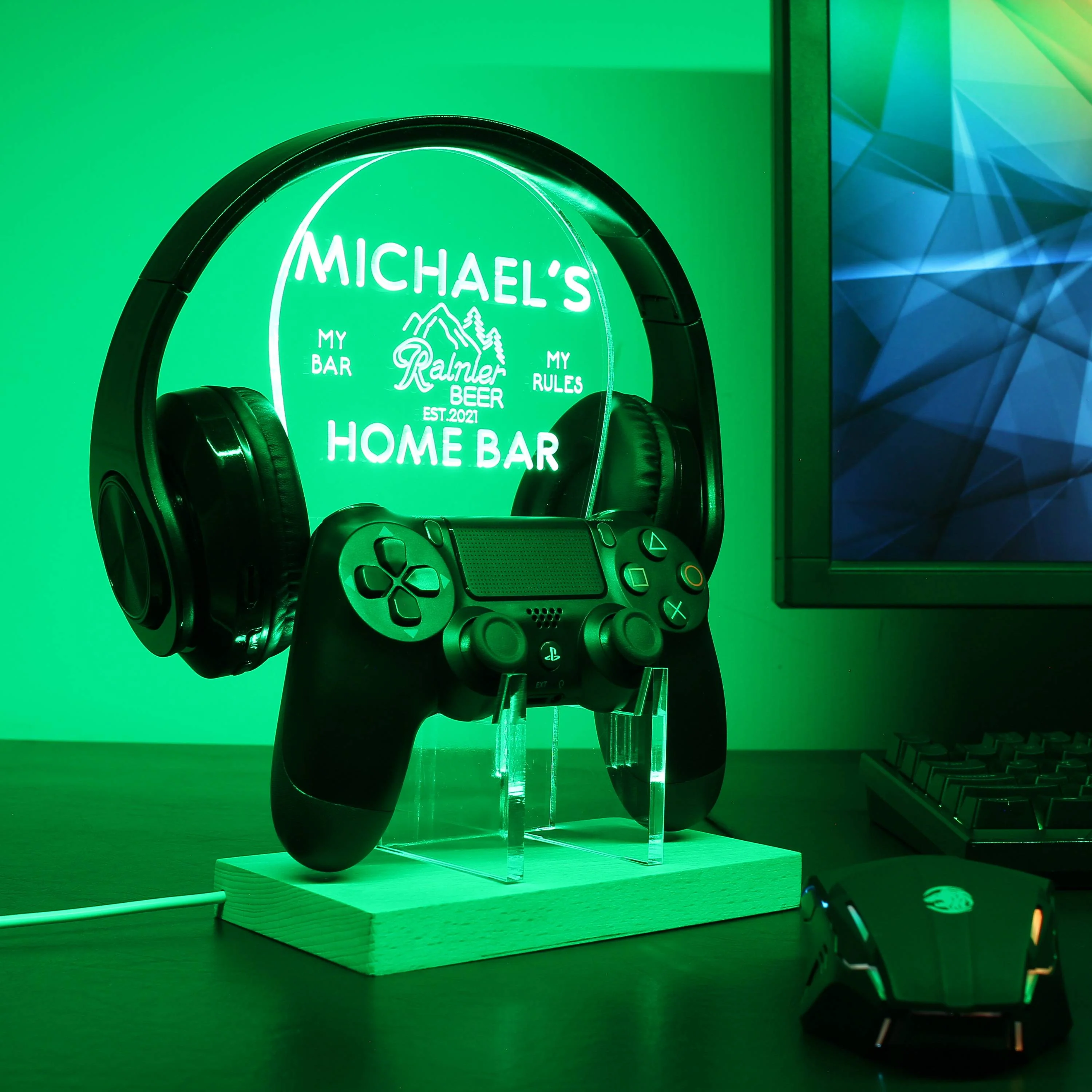 Rainier Beer Personalized RGB LED Gaming Headset Controller Stand - Image 5
