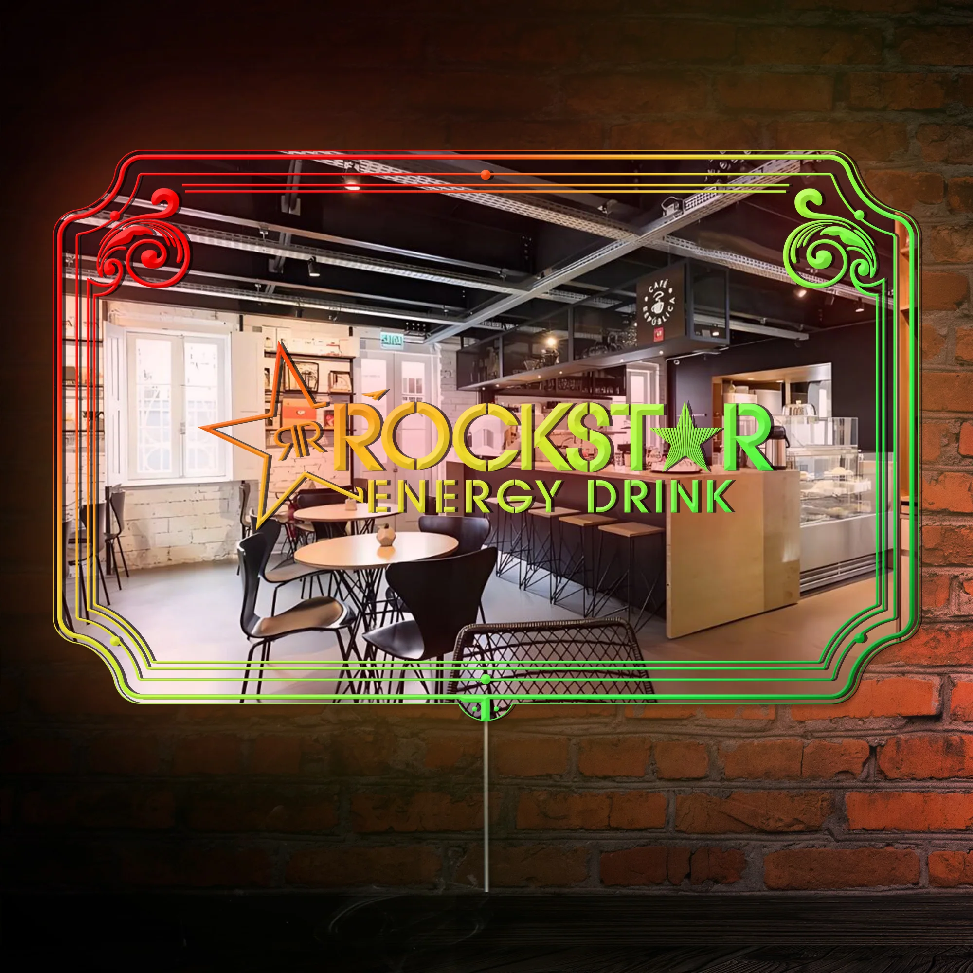 Rockstar Energy Drink RGB LED Neon Sign with Elegant Mirror Backing - Image 4