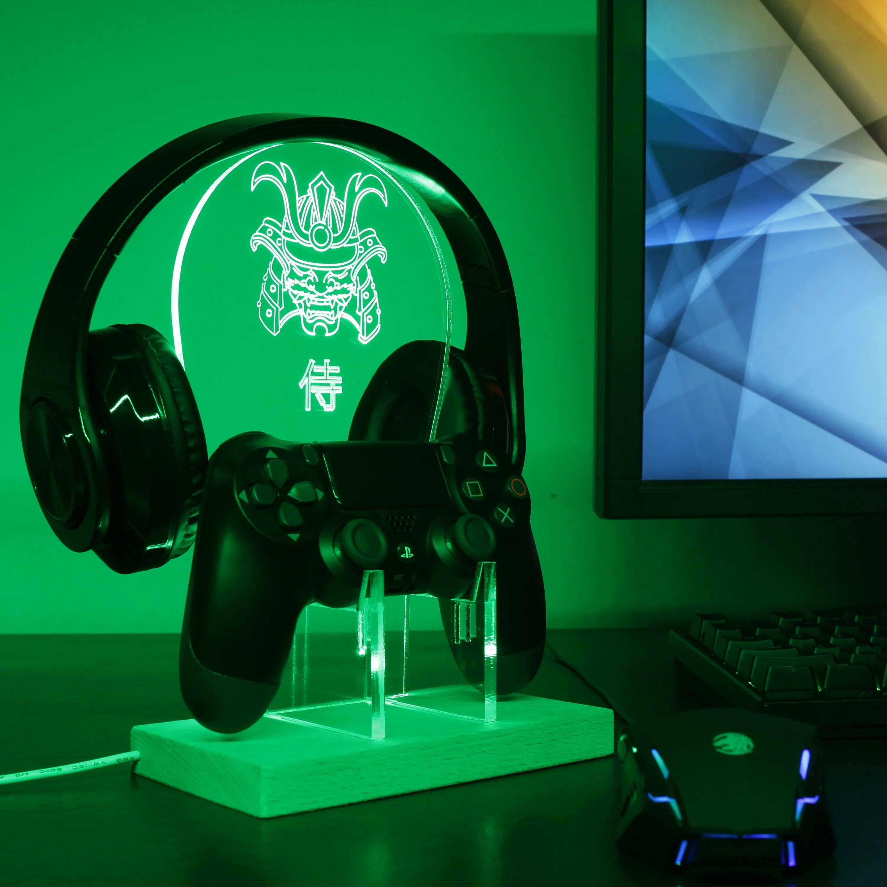 Samurai Helmet Japan LED Gaming Headset Controller Stand