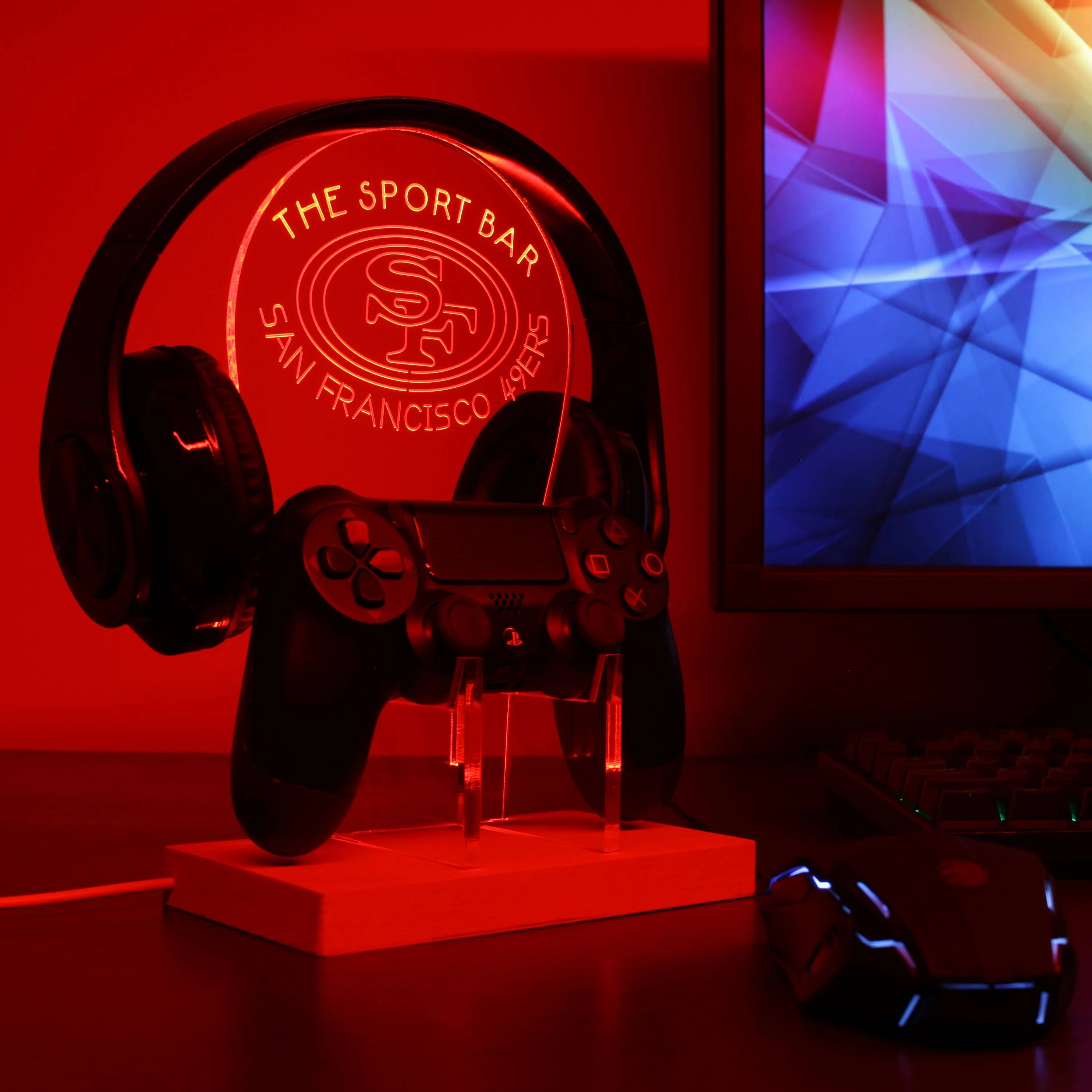 San Francisco 49ers Personalized RGB LED Gaming Headset Controller Stand - Image 3