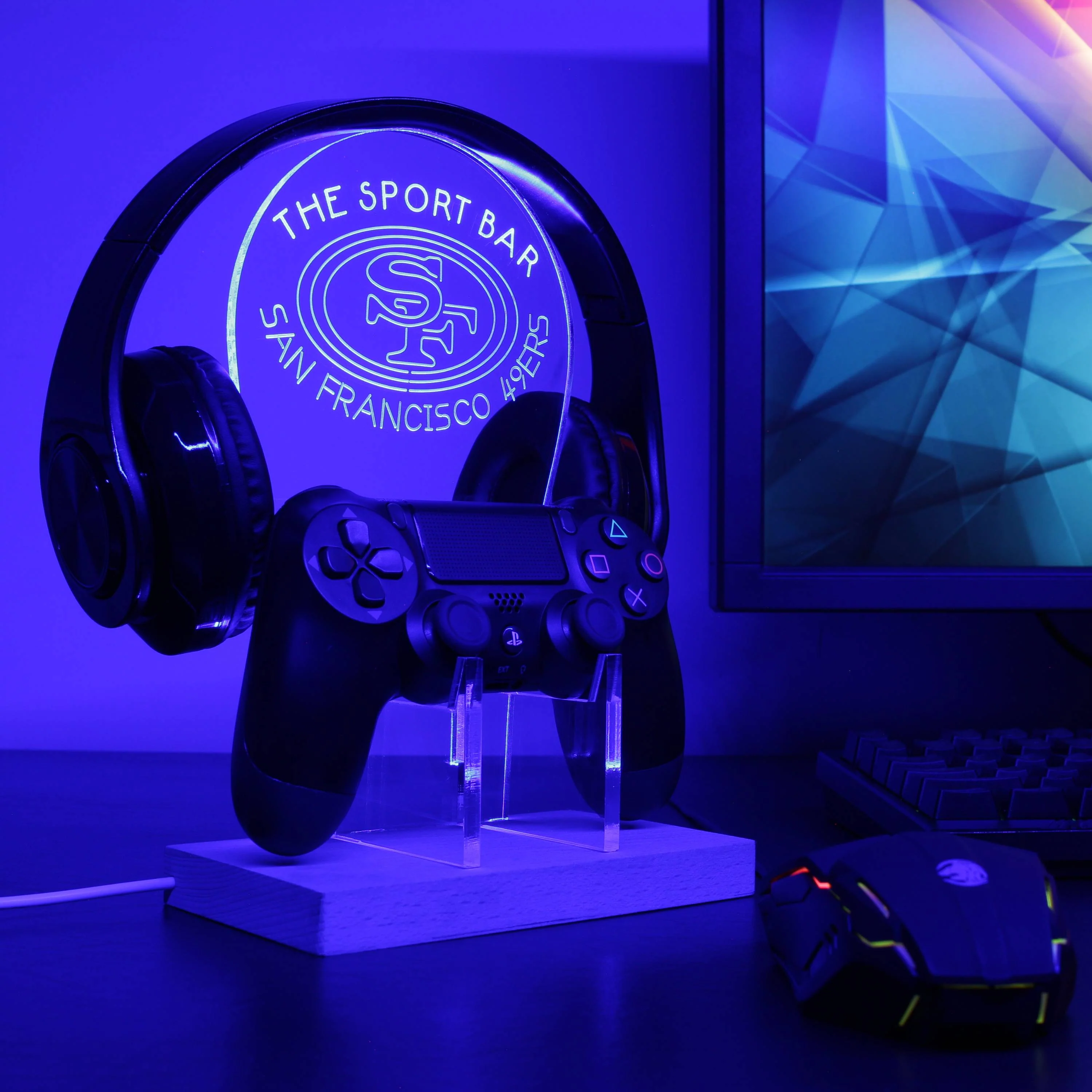 San Francisco 49ers Personalized RGB LED Gaming Headset Controller Stand - Image 4