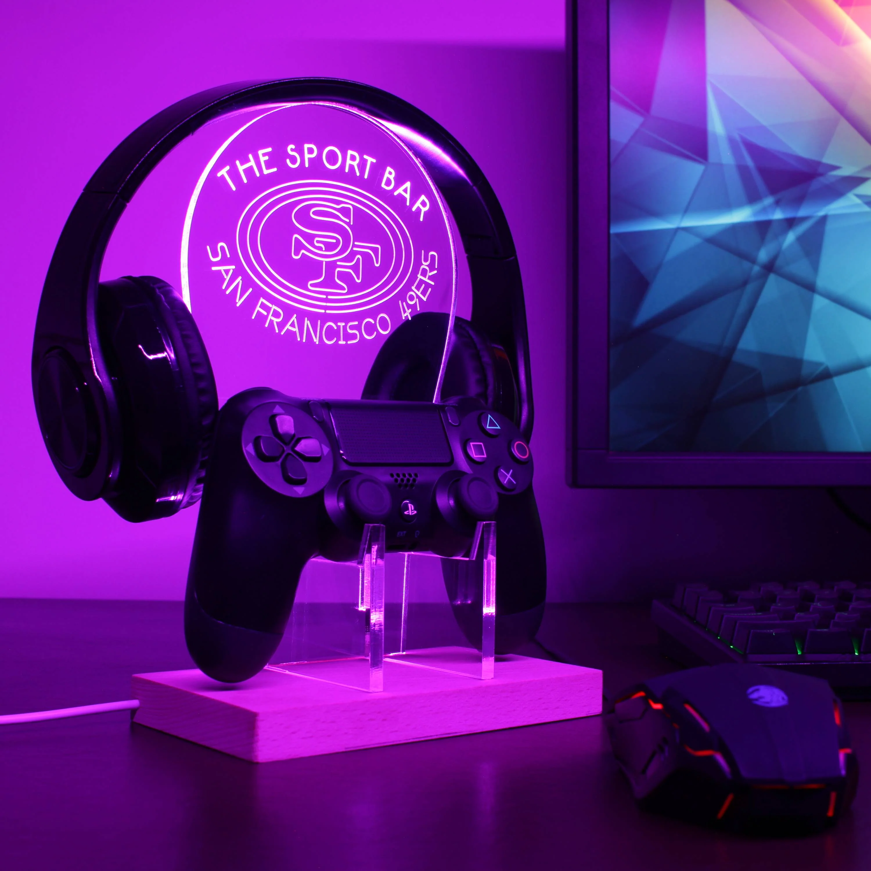 San Francisco 49ers Personalized RGB LED Gaming Headset Controller Stand - Image 5