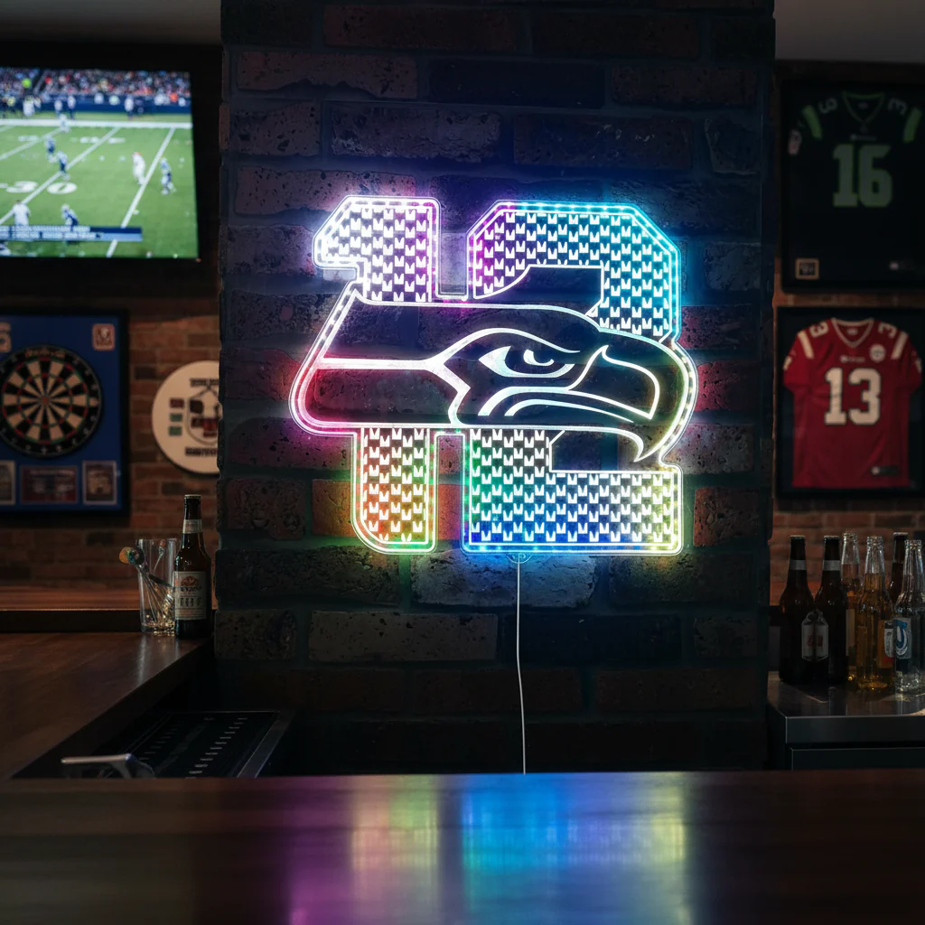 Seattle Seahawks 12th Man Neon LED Sign with Dynamic RGB Colors - Image 8
