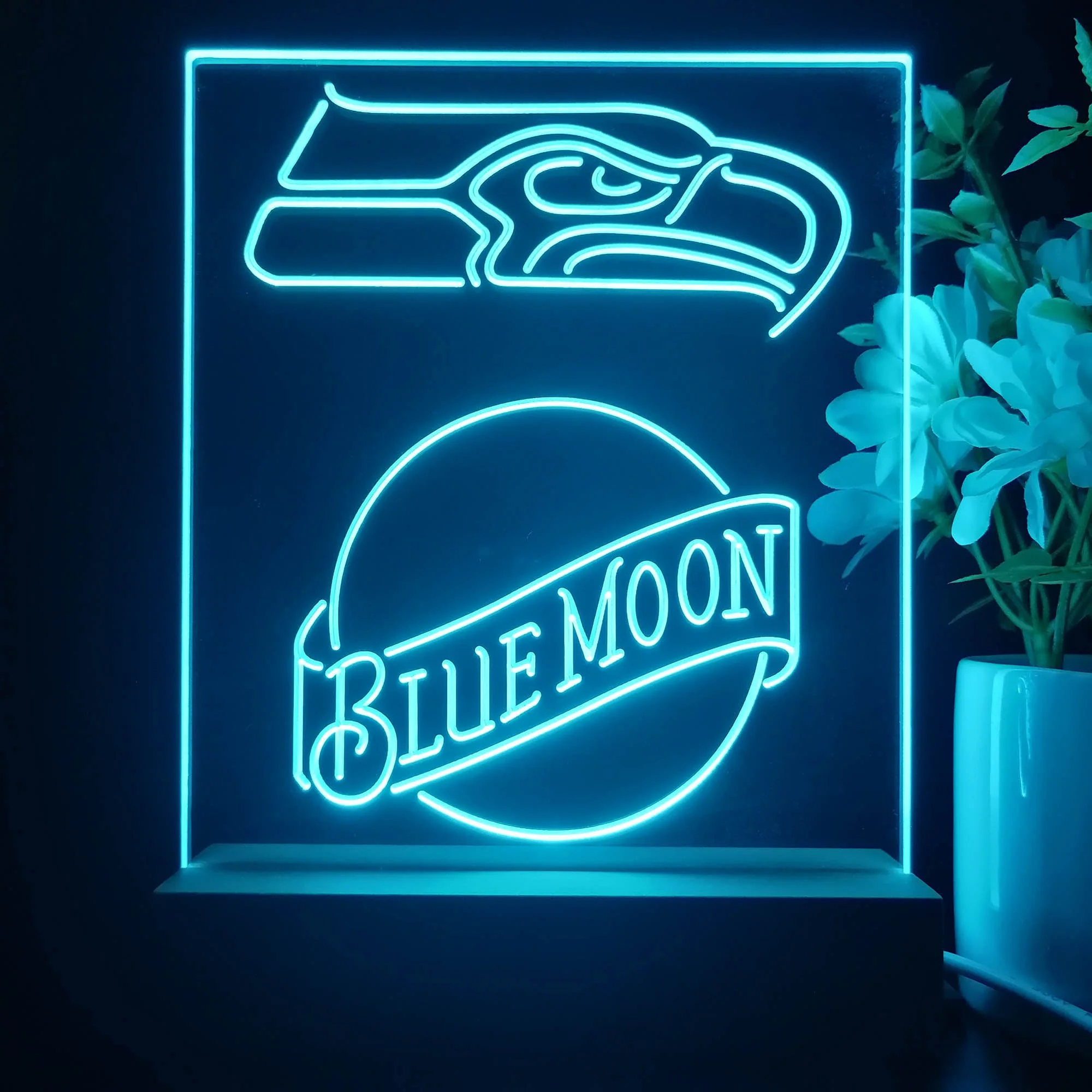 Seattle Seahawks Blue Moon Neon Sign Pub Bar Lamp - Image 2