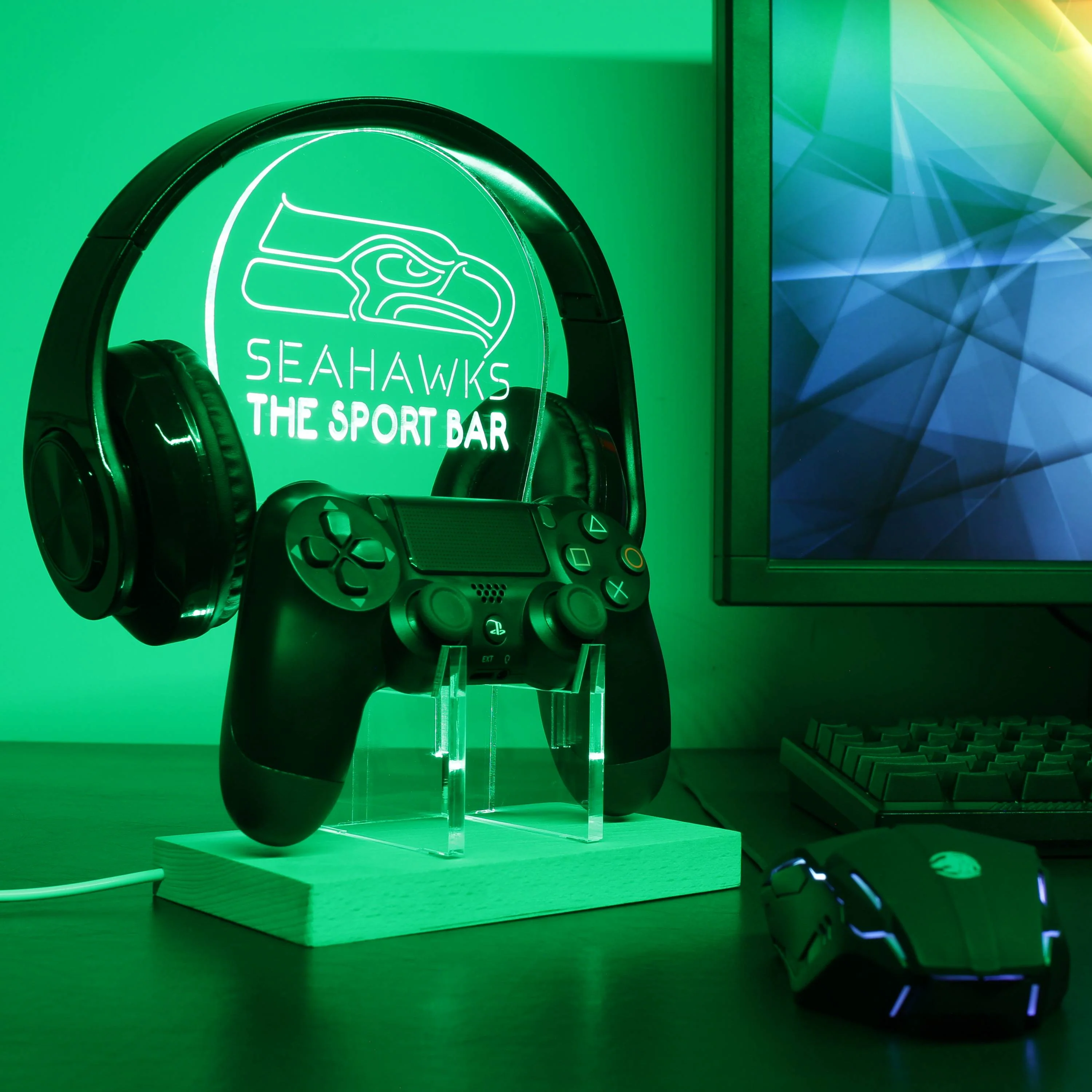 Seattle Seahawks Personalized RGB LED Gaming Headset Controller Stand - Image 6