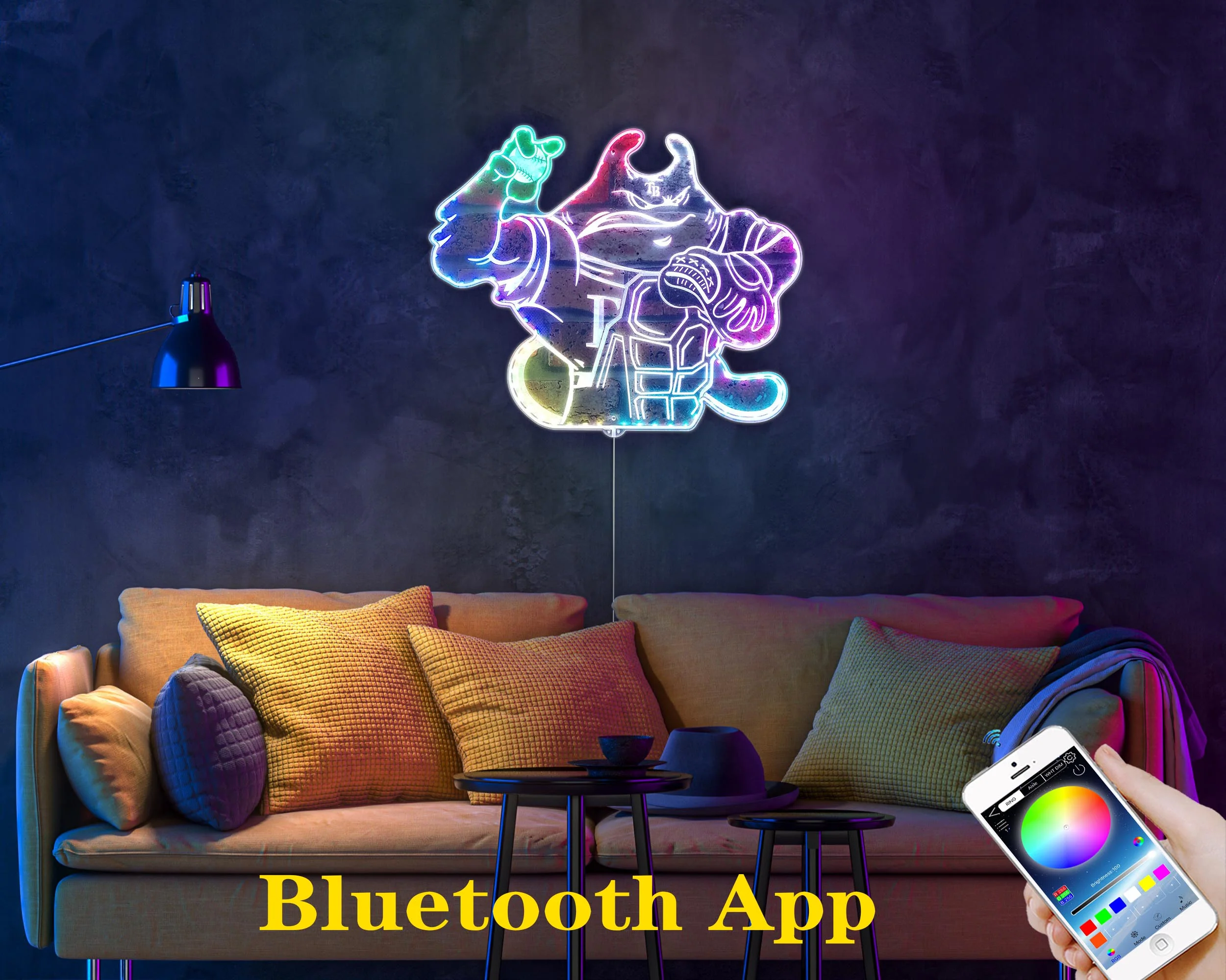 Tampa Bay Rays Baseball Neon LED Sign with Dynamic RGB Colors - Image 7