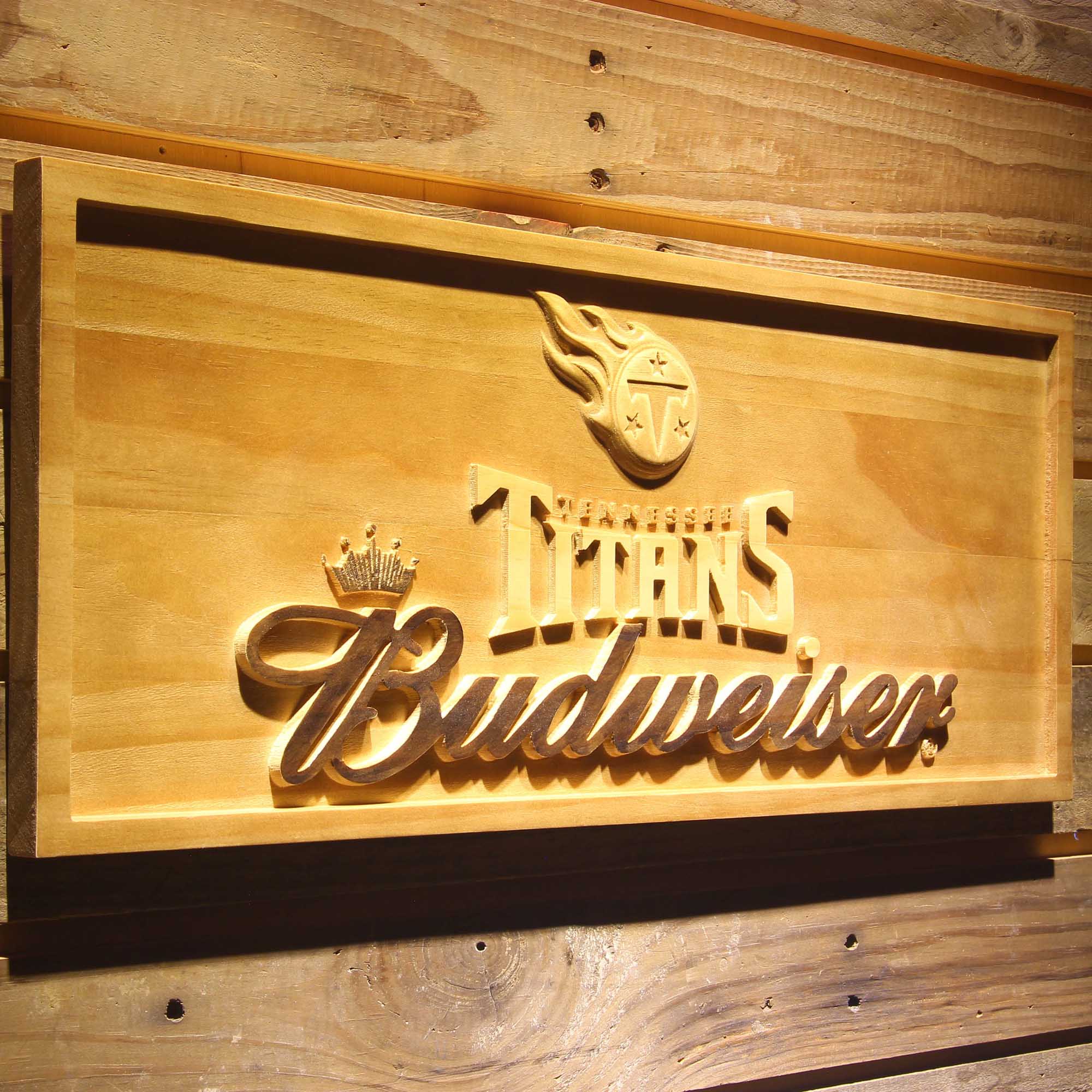 Tennessee Titans Budweiser 3D Solid Wooden Craving Sign - Image 2