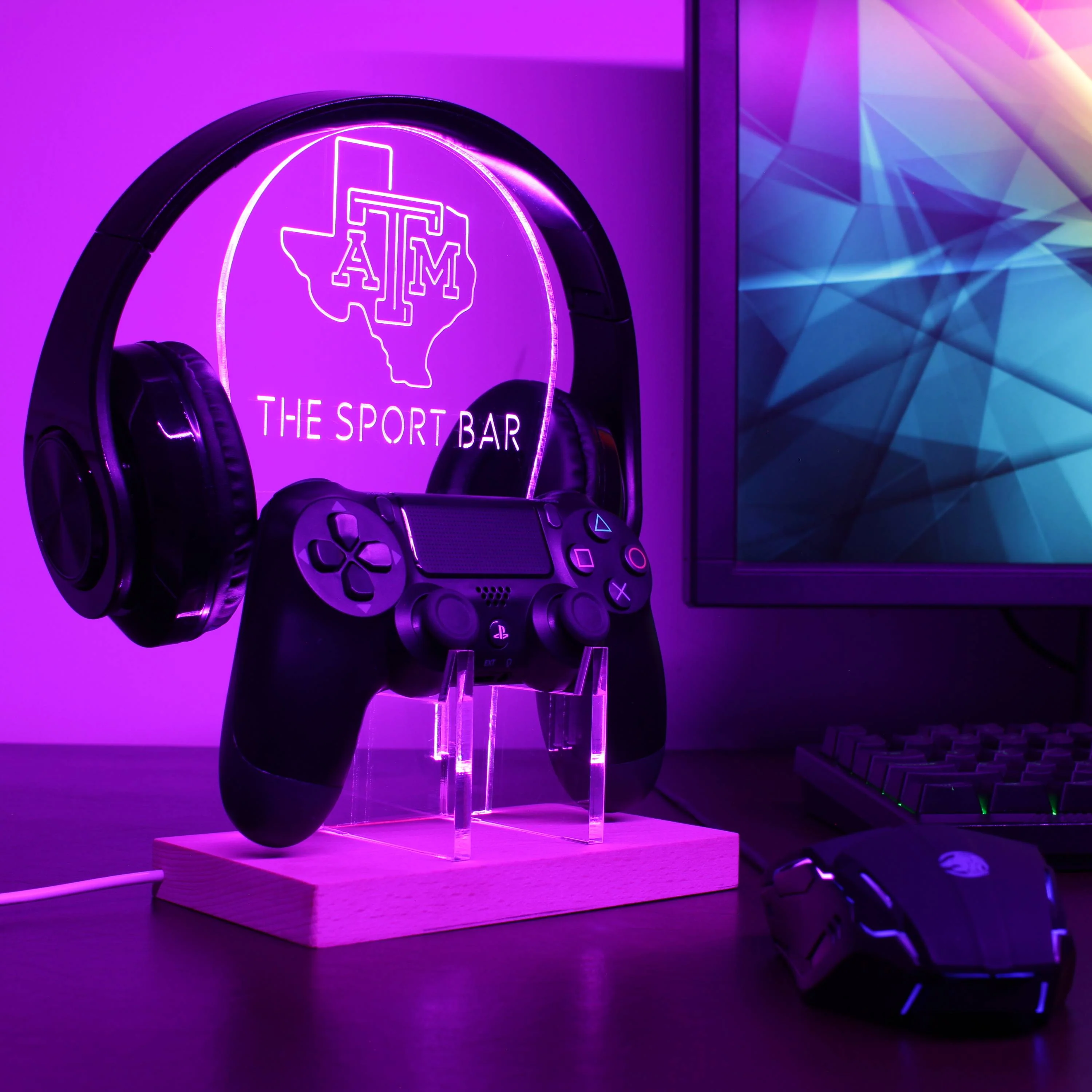Texas A&M Aggies Personalized RGB LED Gaming Headset Controller Stand - Image 4