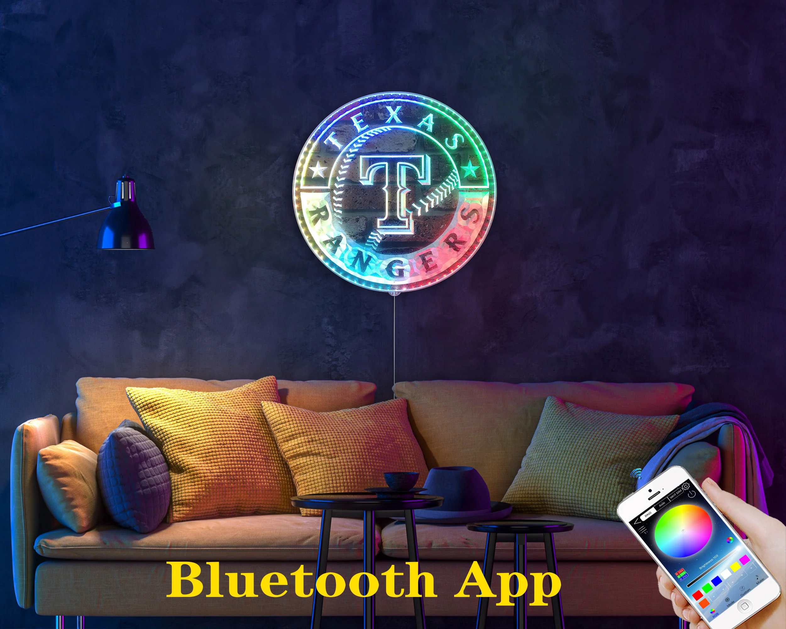 Texas Rangers Alternate Logo Neon LED Sign with Dynamic RGB Colors - Image 7