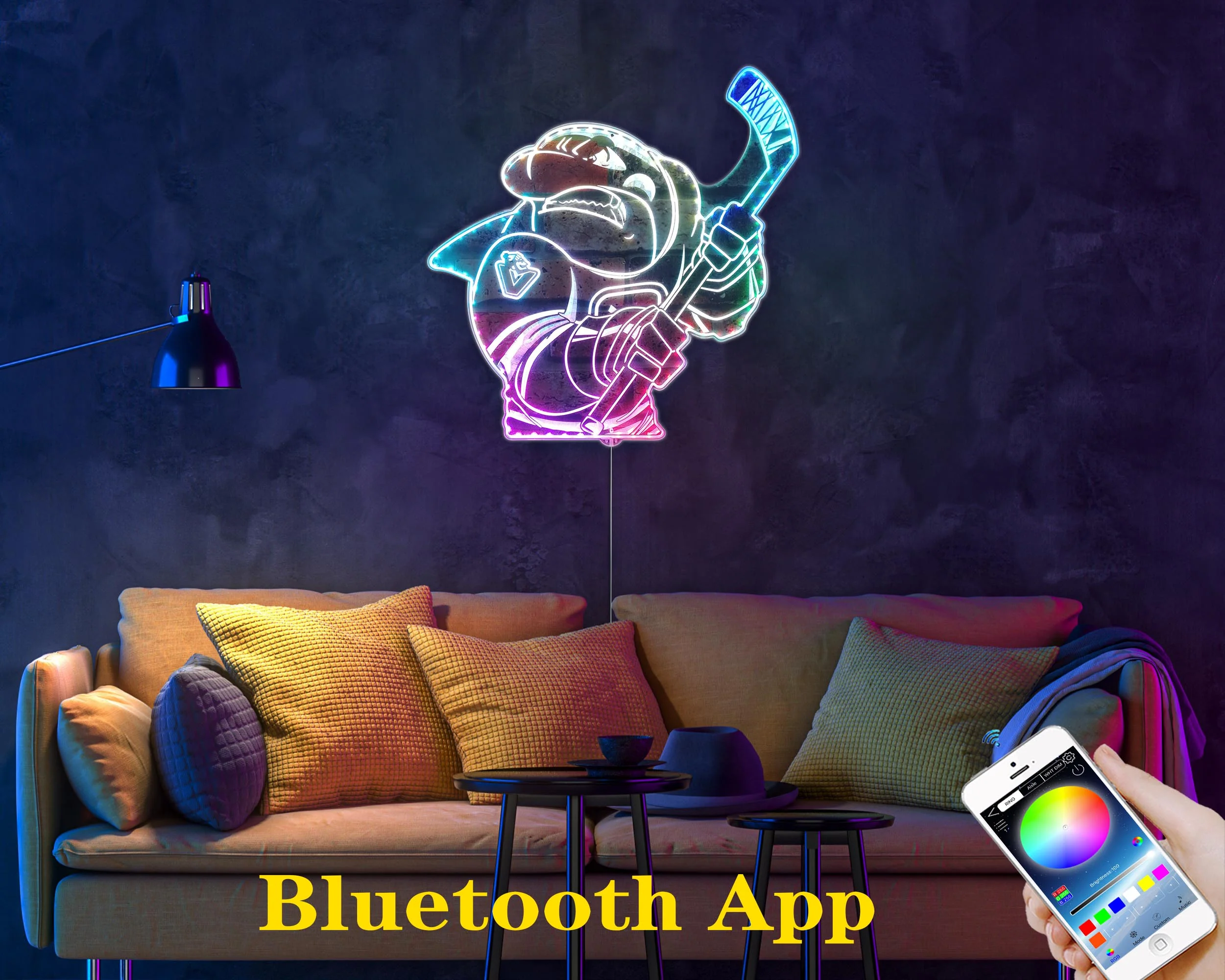 Vancouver Canucks Mascot Neon LED Sign with Dynamic RGB Colors - Image 7